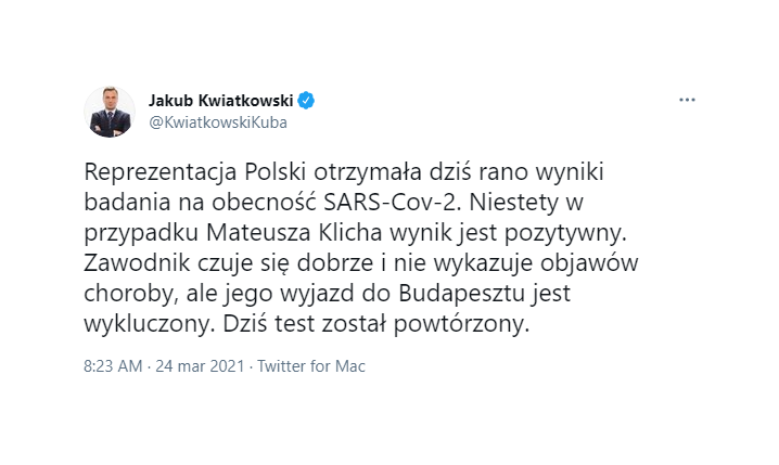 WIADOMO, który reprezentant Polski ma koronawirusa!